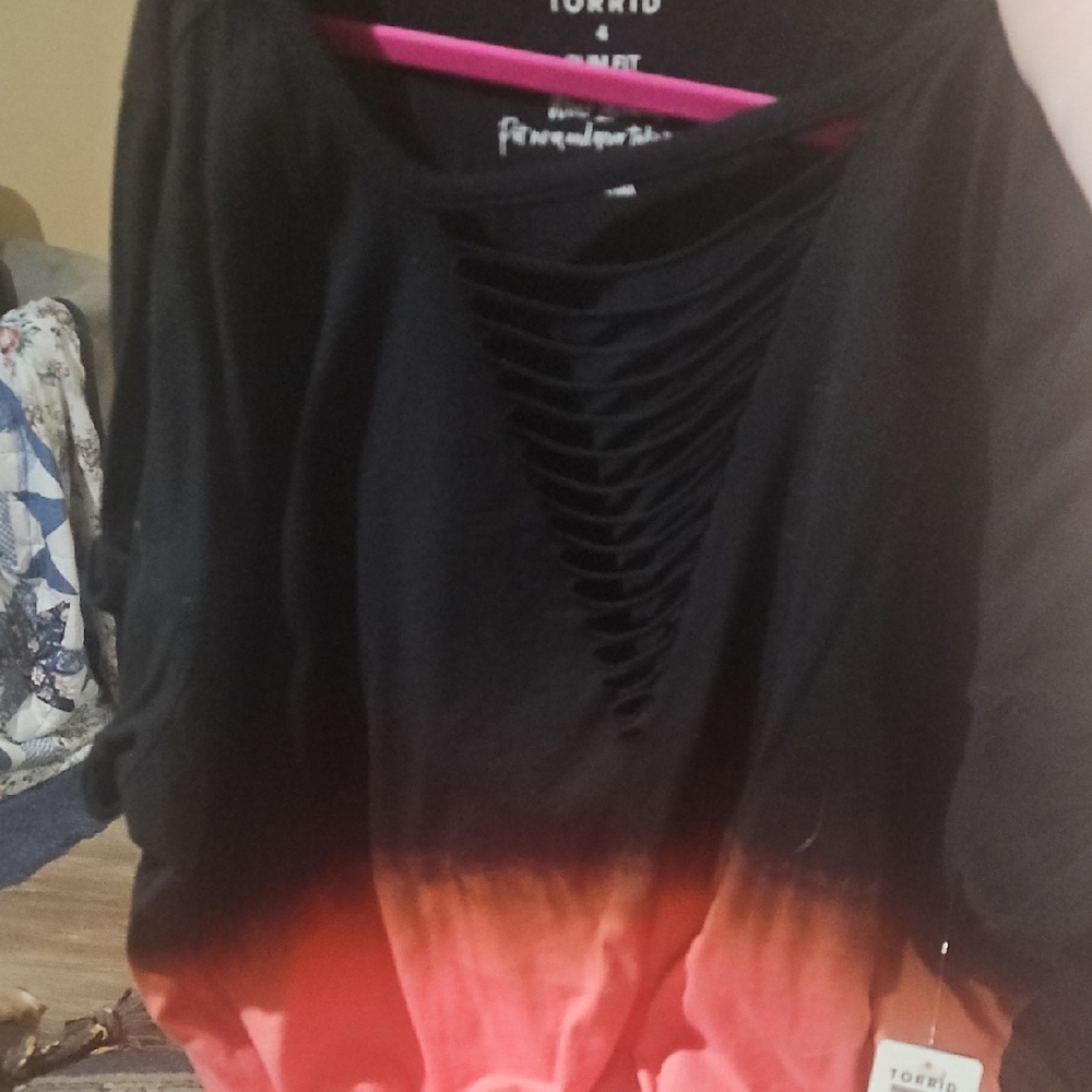 Torrid Black and Pink Sleeveless Cut Out Tank Top